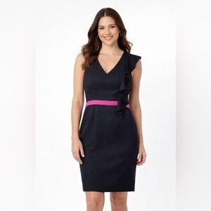 Yoana Baraschi Black One Shoulder Dress with Pink Detail